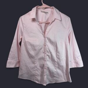 Dana Buchman Pink Button-Up Blouse 3/4 Sleeve Soft Girl Officecore Top M